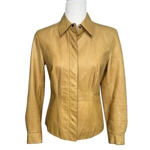 VTG Caslon Tan Brown Leather Snap Collared Jacket M